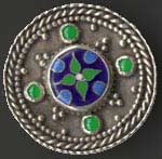 cloisonné and chrysoprase disc brooch