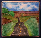 Into Nebraska, enameled highway brooch