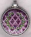 lavender laurel with bi-color leaves, diapered background, twist wire setting